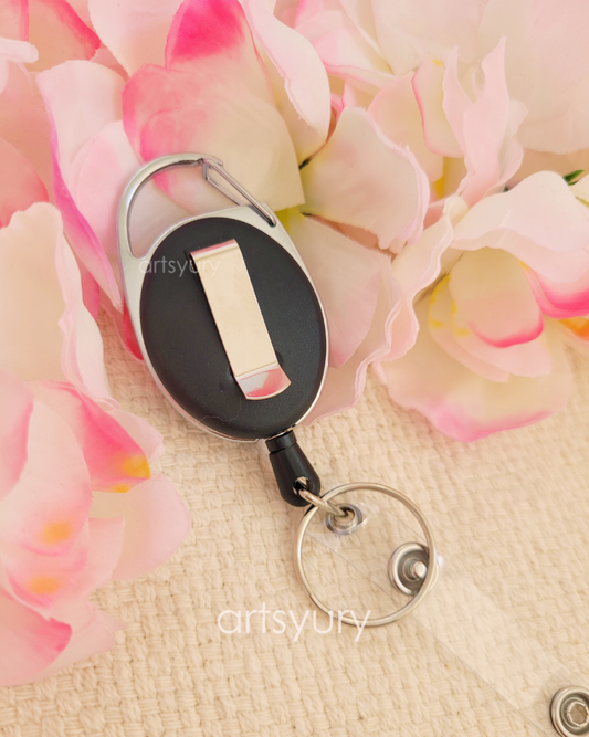 Beemorita Aesthetic Flower ID Badge Holder with Retractable Badge Reel Cute  Pink Cherry Blossom Reel Clip